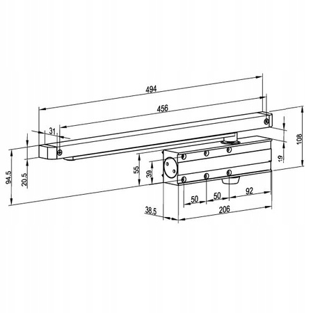 Samozamykacz do drzwi serwisowych w bramie segmentowej z szyną - 1034FLN